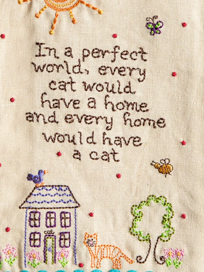 Linen Embroidered Hand Towel - Cat-view 2