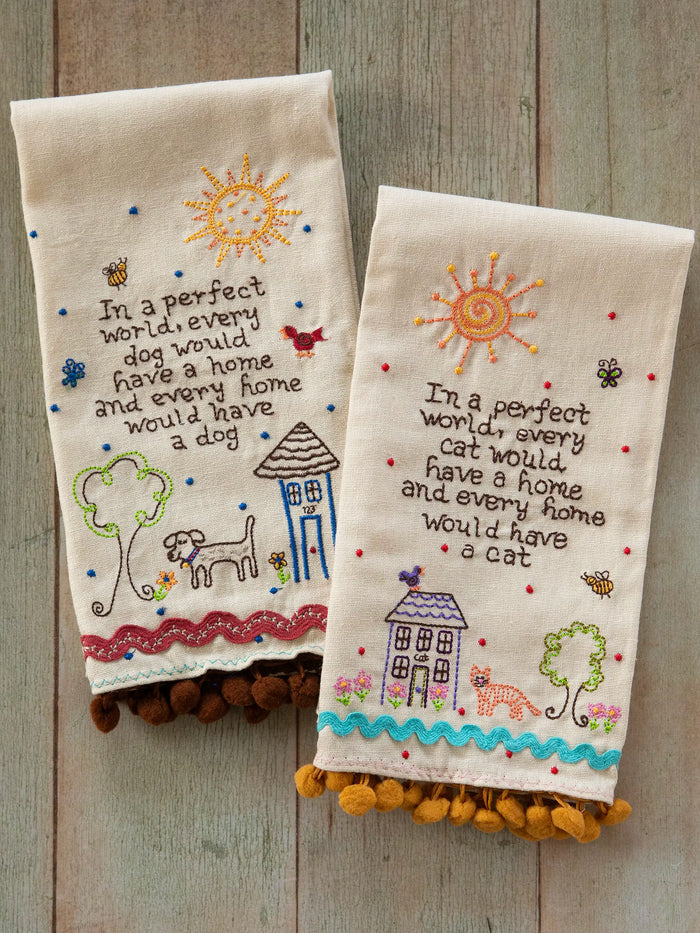 Linen Embroidered Hand Towel - Cat-view 3
