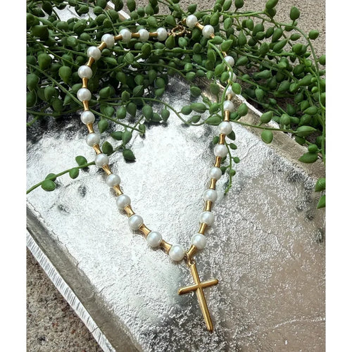 Lolly Beaded Cross Necklace : Hypoallergenic and Water Resistant