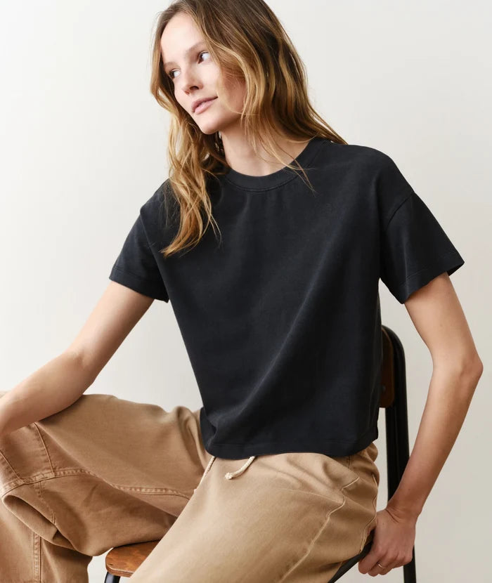 Luxe Suede Oversized Crew Tee Black