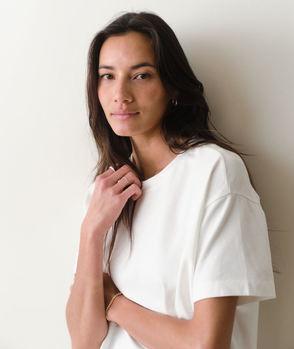 Luxe Suede Oversized Crew Tee White