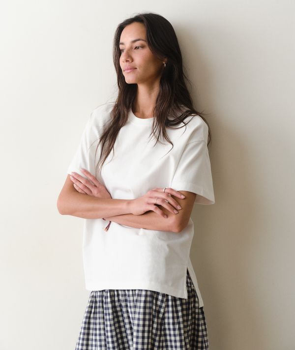 Luxe Suede Oversized Crew Tee White