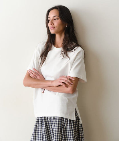 Luxe Suede Oversized Crew Tee White