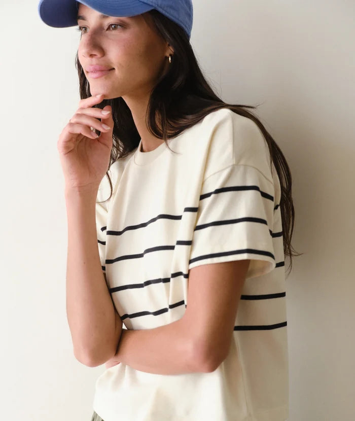 Luxe Sueded Crew Tee Black/White Stripe