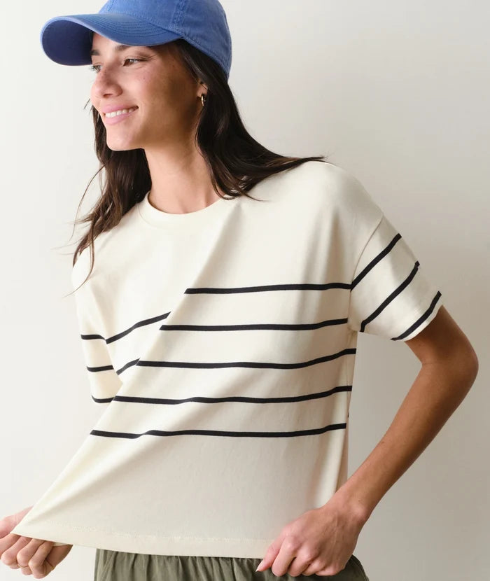 Luxe Sueded Crew Tee Black/White Stripe