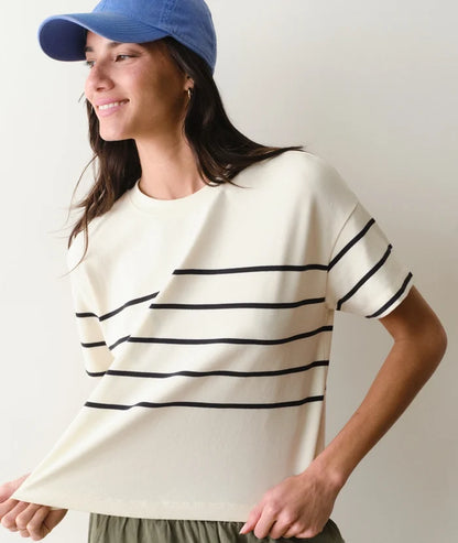 Luxe Sueded Crew Tee Black/White Stripe