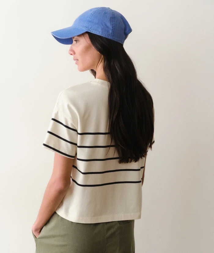 Luxe Sueded Crew Tee Black/White Stripe