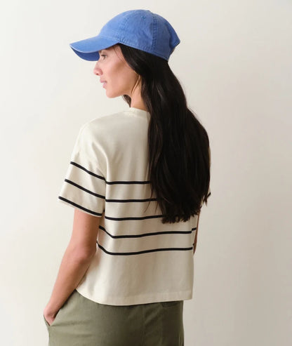 Luxe Sueded Crew Tee Black/White Stripe