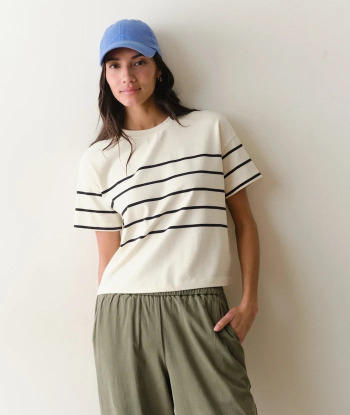 Luxe Sueded Crew Tee Black/White Stripe
