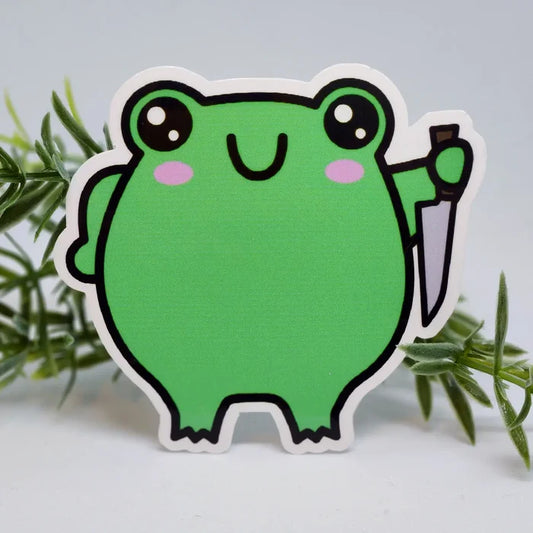 Luxe Trauma Kawaii Frog with Knife Vinyl Sticker