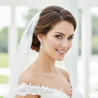 Wedding Jewelry - Silver Cubic Zirconia Bridal Earrings