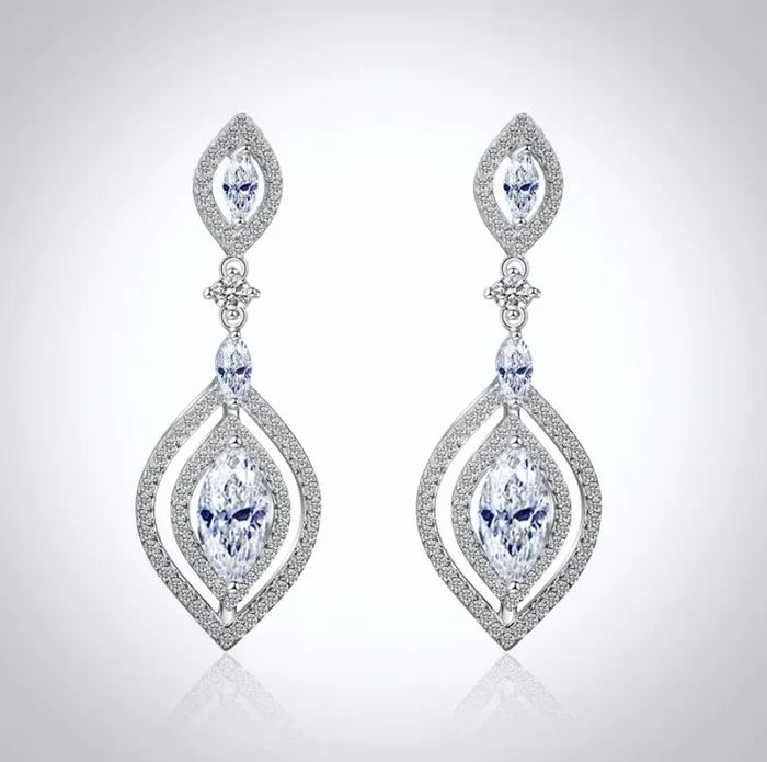 Wedding Jewelry - Silver Cubic Zirconia Bridal Earrings