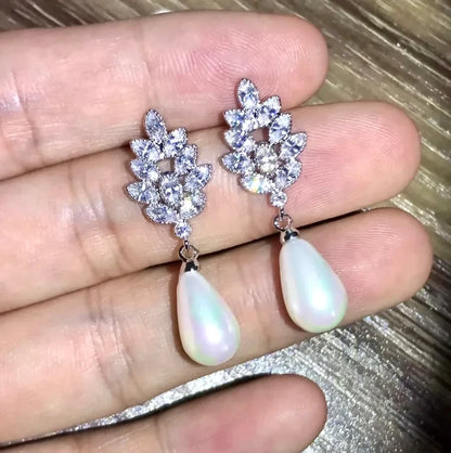 Pearl Wedding Jewelry - Pearl and Cubic Zirconia Bridal Earrings - Available in Gold, Silver and Rose Gold