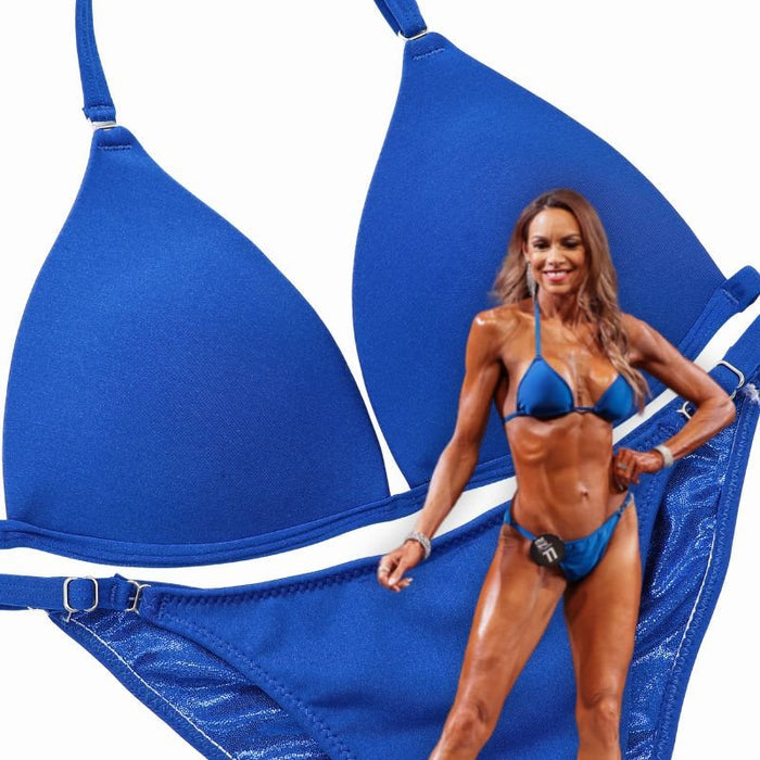 Matte Royal Blue Fit Model Competition Suit in blue for NPC bikini competition suit and fit model competition suits