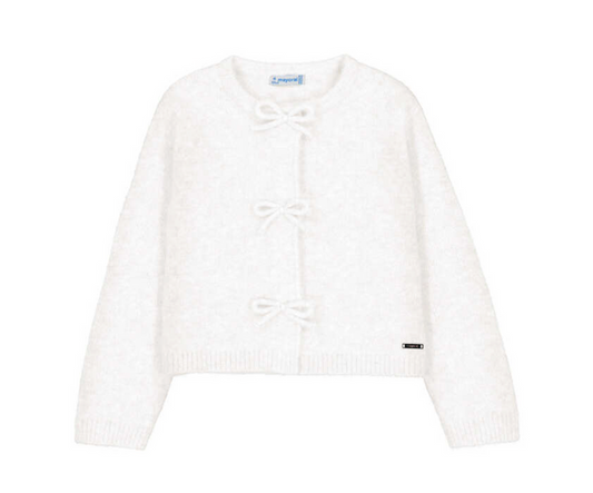 Mayoral Cardigan with Bow Buttons in Natural