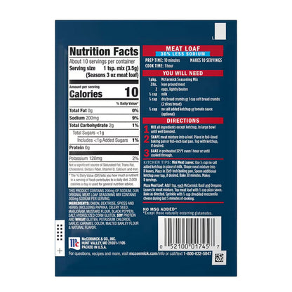 McCormick Seasoning Mix Meatloaf Less Sodium – 1.25 oz – 12 Pack