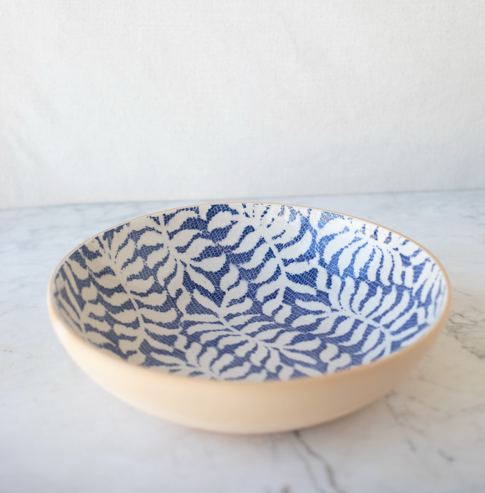 maman medium cobalt fern serving bowl — side angle view