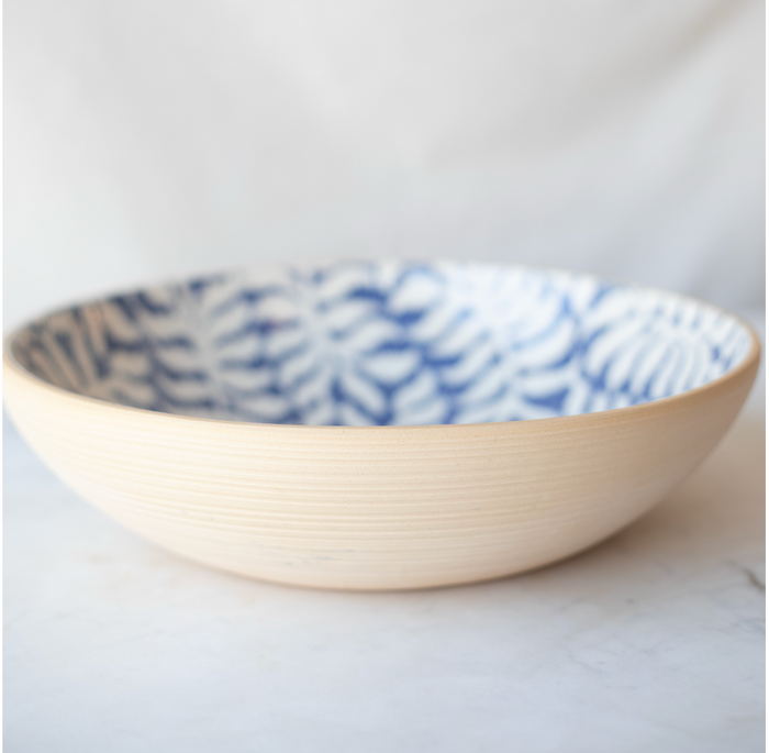maman medium cobalt fern serving bowl — three quarter view