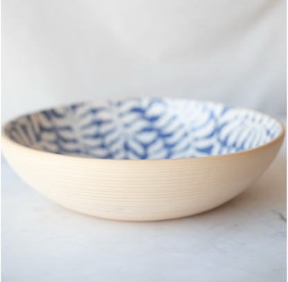 maman medium cobalt fern serving bowl — three quarter view