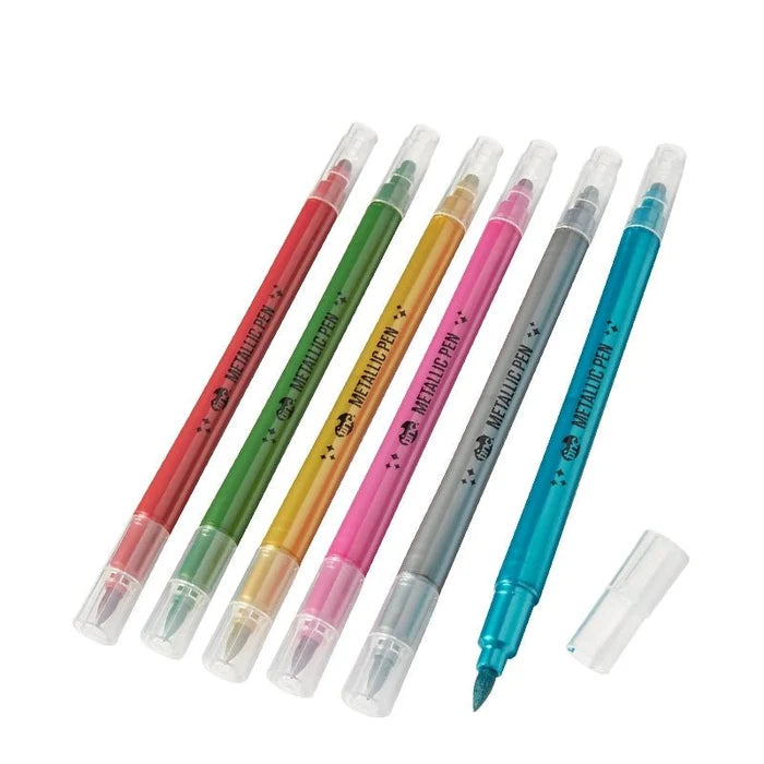 Metallic Double Nib Pen Set for Journaling & Crafts – 6 Colours