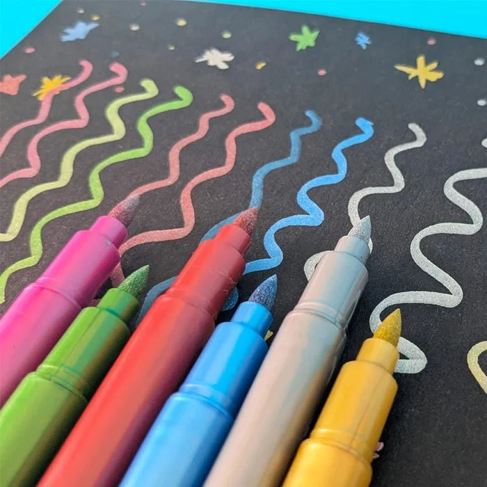 Metallic Double Nib Pen Set for Journaling & Crafts – 6 Colours