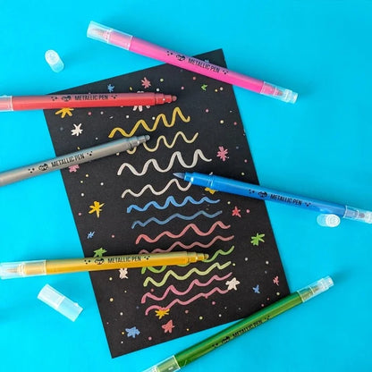 Metallic Double Nib Pen Set for Journaling & Crafts – 6 Colours