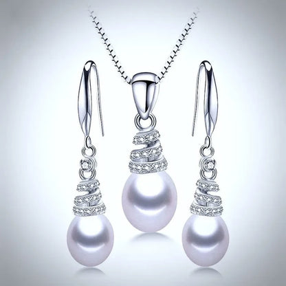 "Kalena" - Freshwater Pearl and Sterling Silver Bridal Necklace and Earrings Set