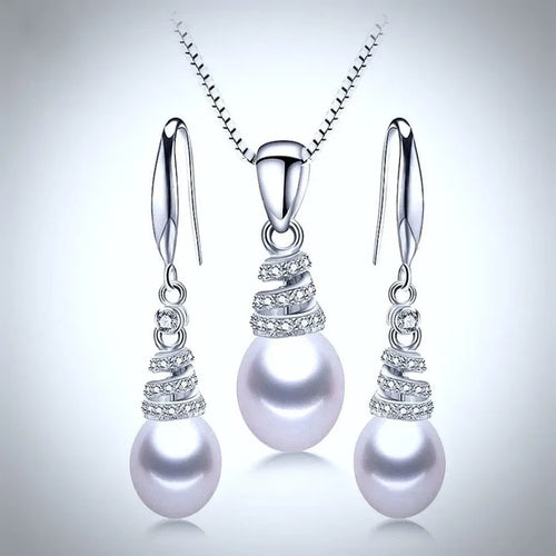 "Kalena" - Freshwater Pearl and Sterling Silver Bridal Necklace and Earrings Set