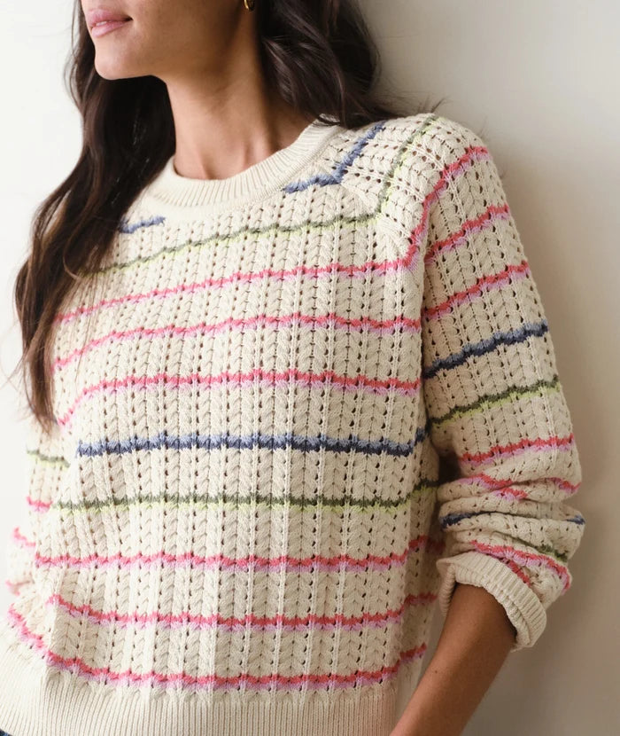 Mina Pointelle Sweater Rainbow Stripe
