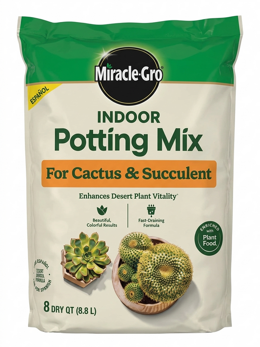 Bag of Miracle-Gro Indoor Potting Mix for Cactus & Succulent on a white background