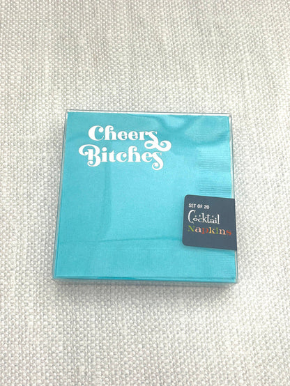 Mod Lounge - Cheers Bitches Silver Foil Blue Cocktail Beverage Napkin
