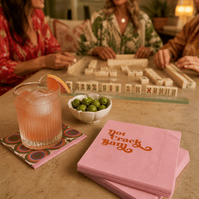 Mod Lounge - Dot Bam Crack Mahjong Pink and Orange Foil Cocktail Napkin