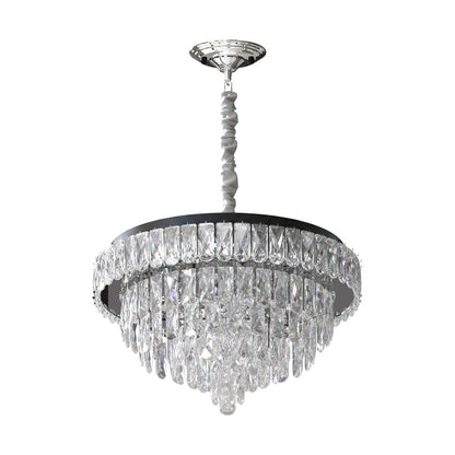 Modern Crystal Glass Layer Black Cord Chandelier Round Ceiling Light ~5425