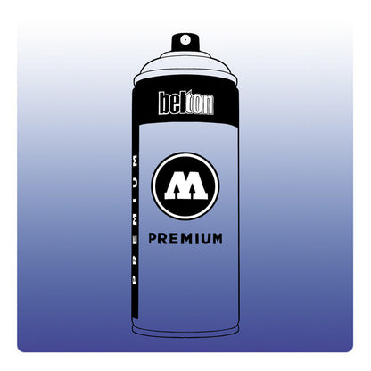 A line drawing of a spray paint can with a transparent, dark blue color swatch.