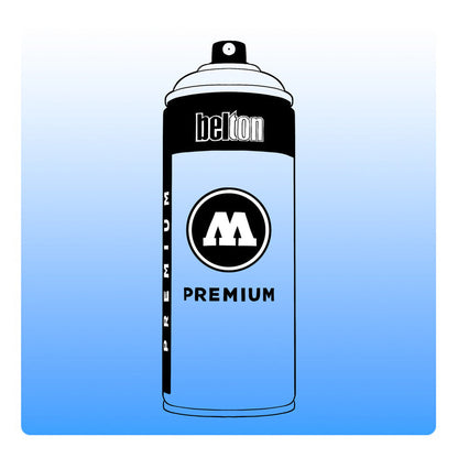 A line drawing of a spray paint can with a transparent, blue color swatch.