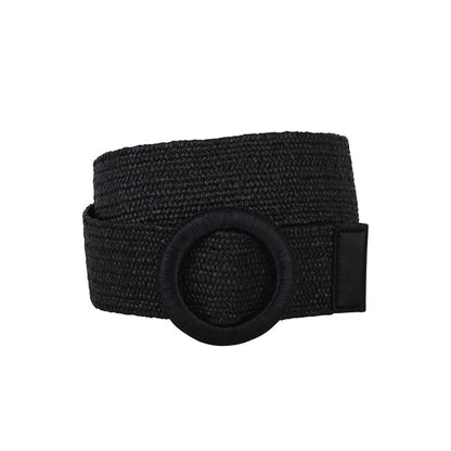 Most Wanted Woven Raffia Circle Buckle Stretch Belt - Multiple Colors!