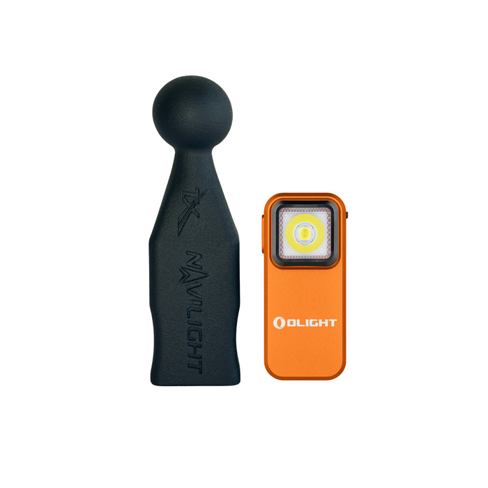 Compact orange LED light with mounting base attachment