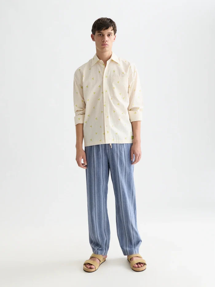 Oliver Pleated Linen-Blend Relaxed Straight-Fit Jogger - Pageant Blue Stripe