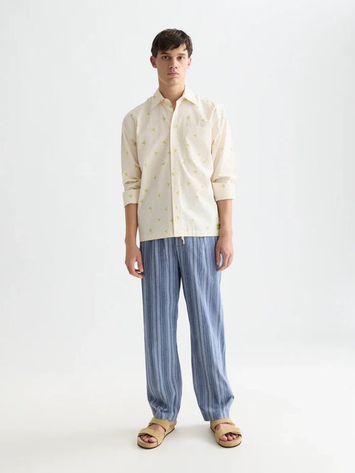 Oliver Pleated Linen-Blend Relaxed Straight-Fit Jogger - Pageant Blue Stripe