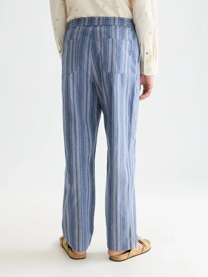 Oliver Pleated Linen-Blend Relaxed Straight-Fit Jogger - Pageant Blue Stripe