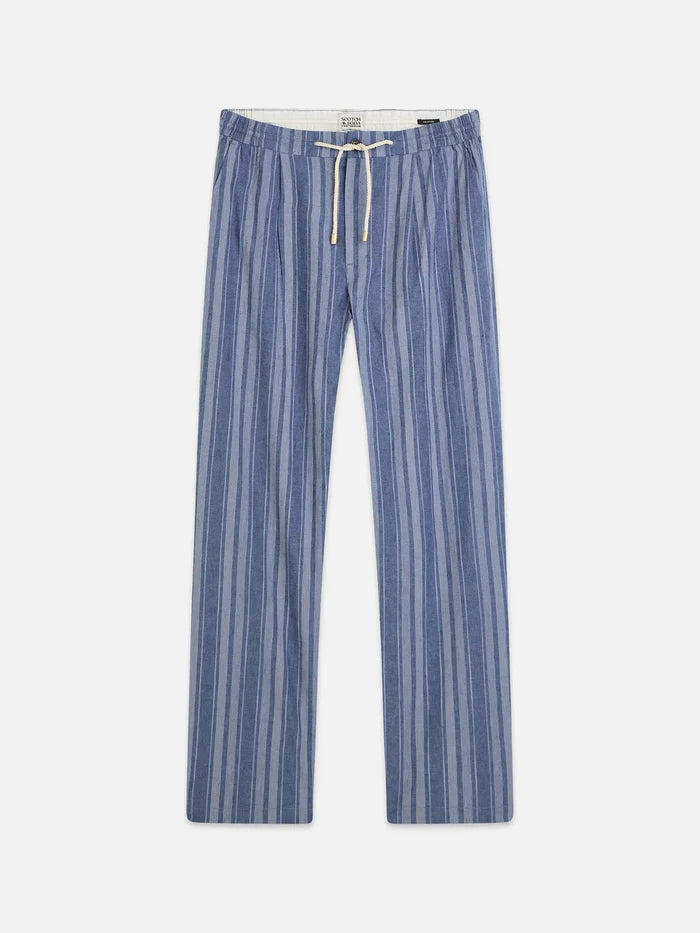 Oliver Pleated Linen-Blend Relaxed Straight-Fit Jogger - Pageant Blue Stripe