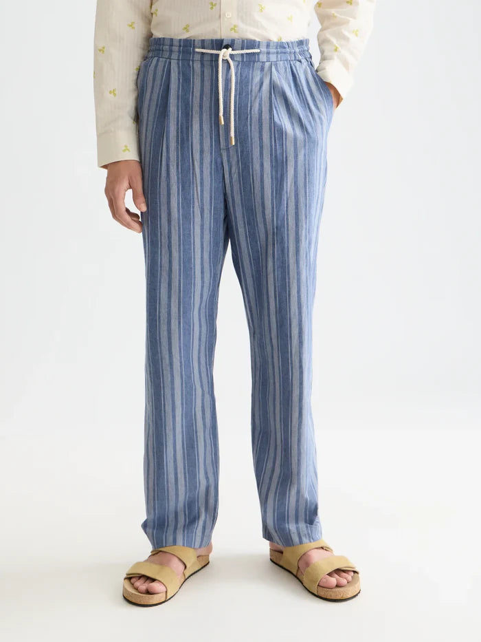 Oliver Pleated Linen-Blend Relaxed Straight-Fit Jogger - Pageant Blue Stripe