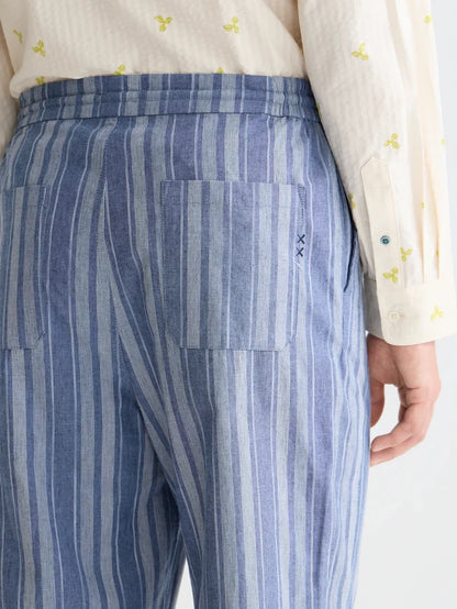 Oliver Pleated Linen-Blend Relaxed Straight-Fit Jogger - Pageant Blue Stripe
