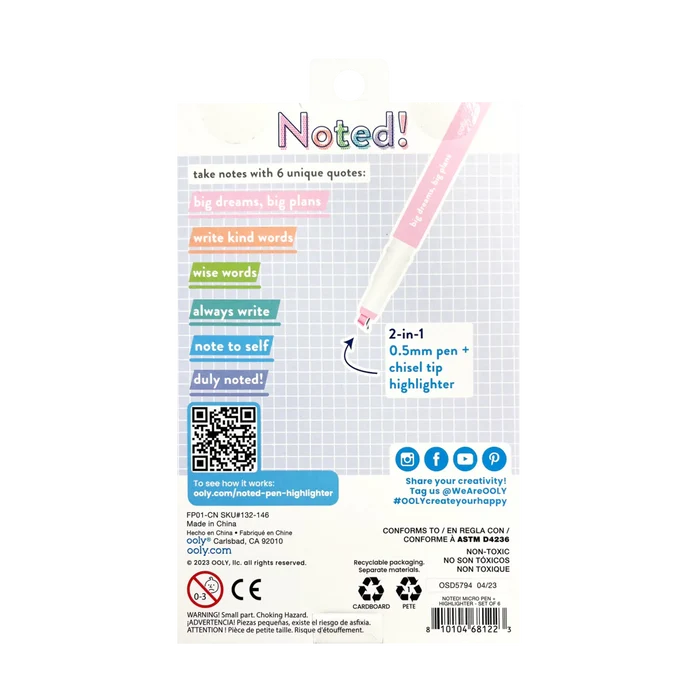 Ooly Noted Micro Fine Pen & Highlighter 6 Pk