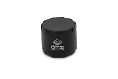 Black Ötzi Adventure Gear container with ridged lid, shown on white background