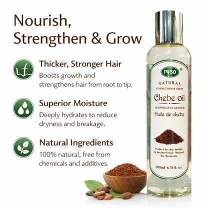 P+50 Chebe Hair Oil 200ml – Nourishing Moisturising Oil for Dry, Brittle & Textured Hair
