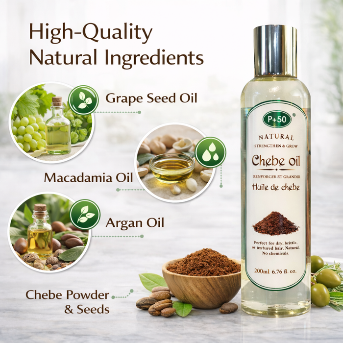P+50 Chebe Hair Oil 200ml – Nourishing Moisturising Oil for Dry, Brittle & Textured Hair
