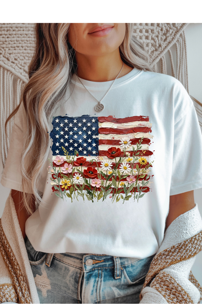 Painted Flag & Florals Graphic Tee