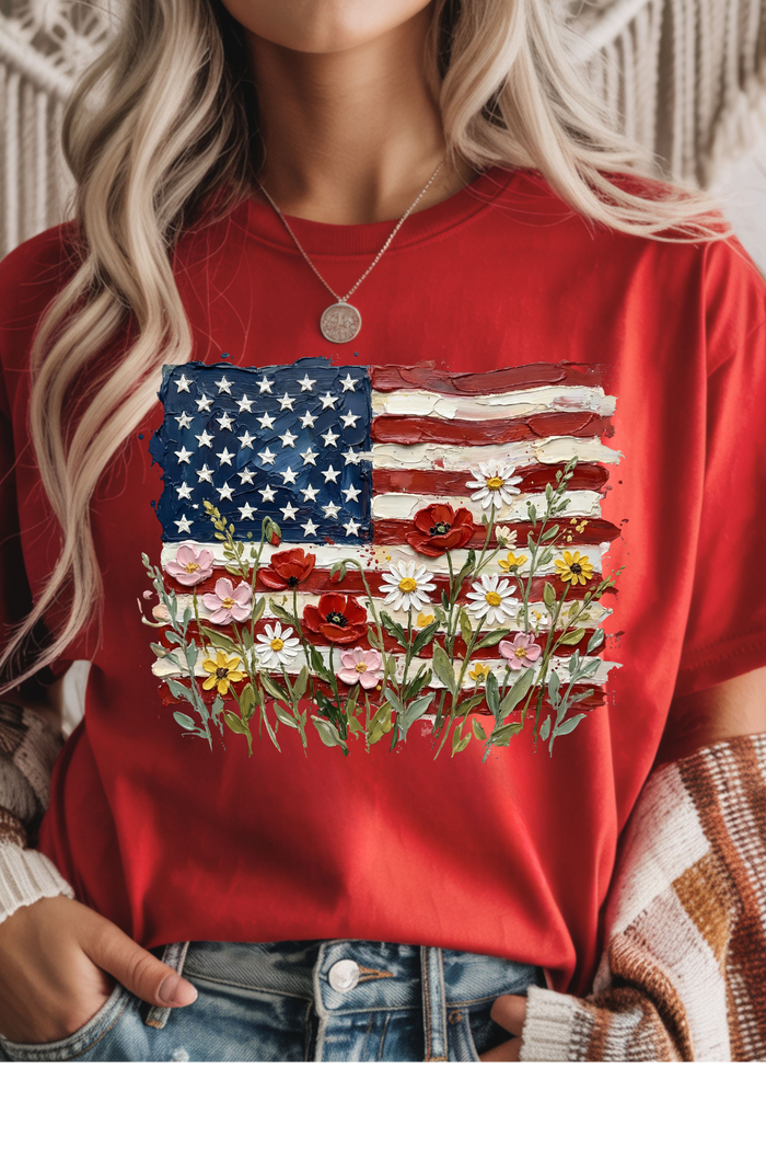 Painted Flag & Florals Graphic Tee