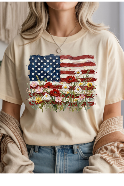 Painted Flag & Florals Graphic Tee